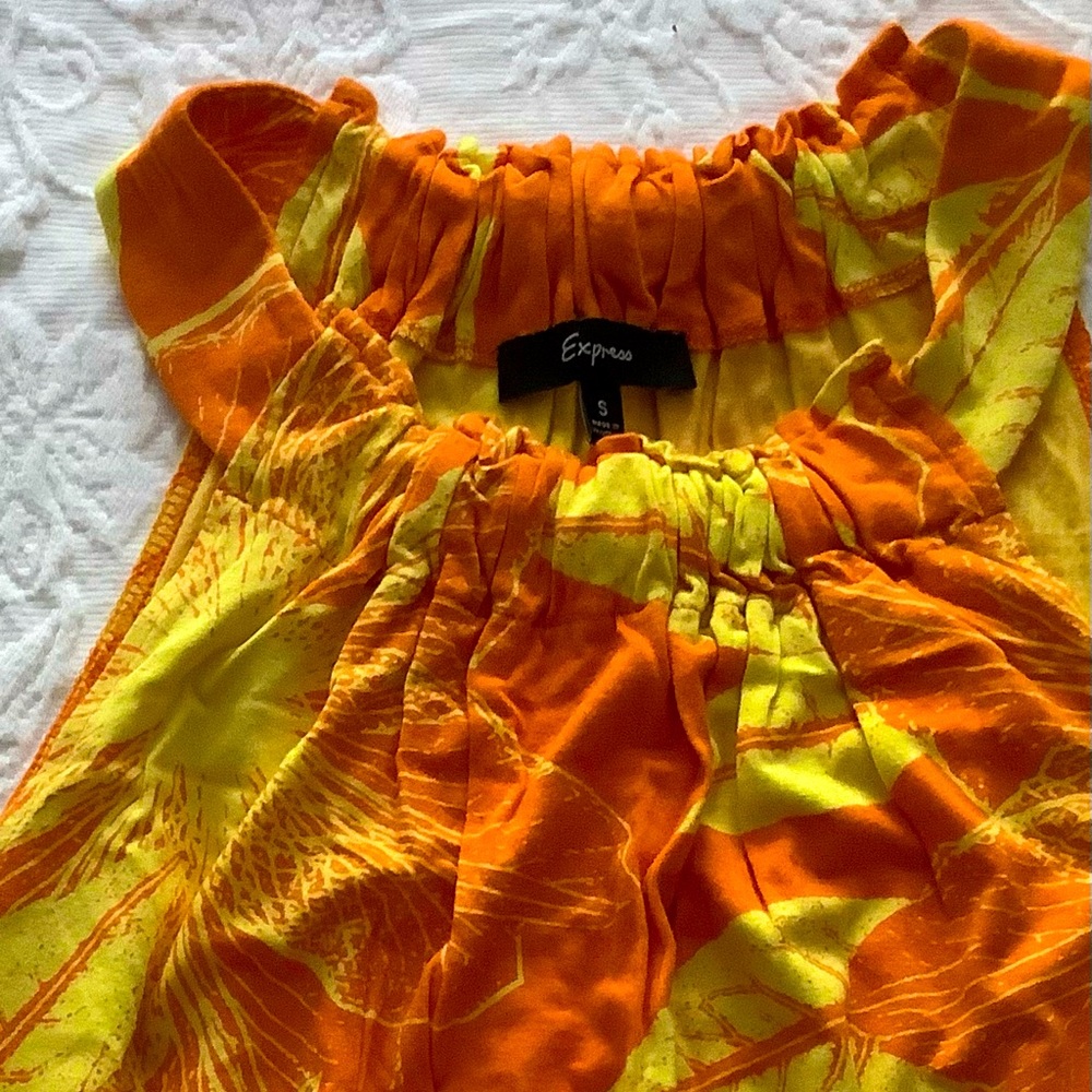Express Vibrant Orange and Yellow Top